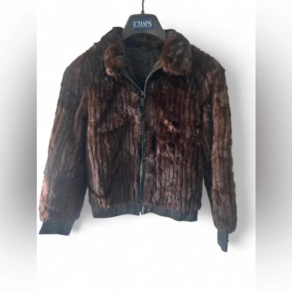 Vintage Scandinavian Mink Fur Bomber Jacket Brown Zip Leather Waist S/M - Picture 1 of 9